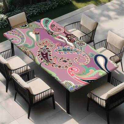 1 chiếc khăn trải bàn ngoài trời co giãn, khăn trải bàn hình chữ nhật in họa tiết phong cách Boho với viền co giãn, thích hợp cho dã ngoại ngoài trời, sân vườn, hiên nhà, nhà bếp và phòng ăn, khăn phủ bàn dã ngoại, vật dụng trang trí ngoài trời thiết yếu phong cách Boho.