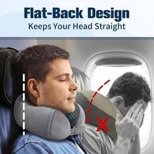 Memory Foam Travel Neck Pillow For Airplane, Adjustable Snap Buttons, Foldable Compact Design With Carry Bag, Washable Velvet Cover, Flat Back Support For Car, Train, Home Use - Grey - View 4