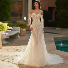 Elegant Sexy Off Shoulder Lace Appliqué Mermaid Wedding Dress,Registry Office Dresses Bridal Gown,Evening Party Dress Birthday Party Dress Country Wedding,Romantic Church Ceremony Wedding Dress,Suitable For Wedding,Dating,Party,Singles' Party,Vacation,Formal Occasions,Dinner Dress,Prom Dress,Homecoming Dess,Cocktail Party,Wedding Guest Dress,Graduation - trắng - Xem 1
