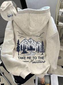 Women's Casual Letter & American Flag Print Long Sleeve Hoodie Sweatshirt, Autumn/Winter-Autumn/Winter New Arrivals:Unisex Loose Hoodie With USA Print - 淺灰色 5 - 查看 12