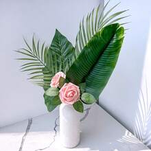 30件/套（25朵玫瑰花，5片叶子）仿真白色泡沫玫瑰花带茎，DIY婚礼花束，新娘送礼会装饰，派对餐桌中心摆件，情人节母亲节礼物，婚礼订婚装饰（不含纸盒） - 粉色 - 查看 5
