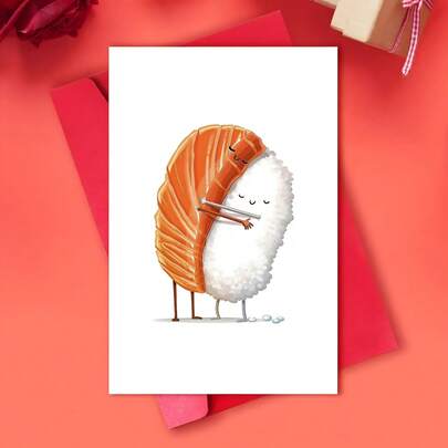 1 pieza Tarjeta de felicitación con abrazo de sushi lindo, tarjeta de cumpleaños, tarjeta de amor, tarjeta divertida del Día de San Valentín y de cumpleaños para él, ella o el mejor amigo