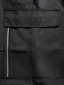 HEYKESON 男士黑色工装短裤，多拉链口袋，抽绳腰带，轻便休闲街头风 - 黑色 - 查看 8