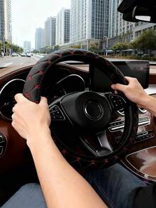 1pc PU Leather Embroidered Soft & Comfortable Anti-Slip Breathable Car Steering Wheel Cover, Fits Most Sedans, Vehicles, SUVs, Universal 15 Inch, Unisex Car Interior Accessory - Style a - View 6