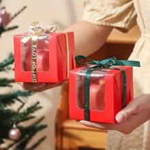 10pcs PET Transparent Baking Gift Boxes, Suitable For Mousse Cakes, Baked Goods And Desserts, With Display Window, Great For Parties, Food Packaging, Applicable For Christmas, Halloween And Wedding Celebrations - Multicolor - View 4