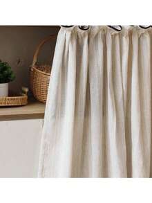 1pc Black Edged Sheer Curtain, Half Curtain For Small Windows, Short Curtain For Kitchen - 1PC - View 7