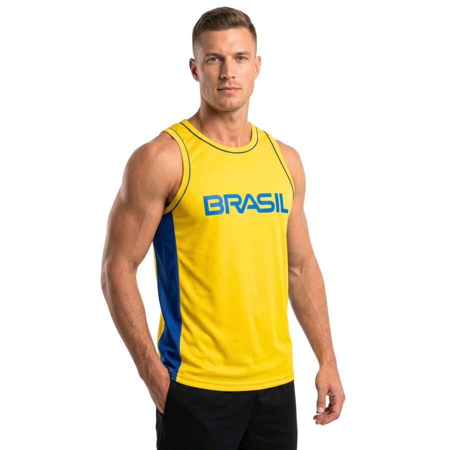 Brazil World Cup 2026 Sports Tank Top - Lightweight And Comfortable For Gym, Training, Weightlifting And Running - Yellow With Blue - View 1