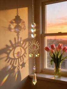 1件装邪眼阳光捕捉器水晶挂饰彩虹制造器星星阳光捕捉器窗户装饰美学房间装饰波西米亚家居装饰精神保护禅意瑜伽工作室装饰女巫饰品魔法彩虹棱镜墙饰花园装饰周年纪念生日礼物 - E - 查看 4