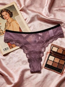 1 chiếc quần lót dây ren gợi cảm tùy chỉnh cho nữ, quần lót bikini chữ T đính pha lê, quà tặng đồ lót cá nhân hóa, thích hợp cho Ngày Valentine, Giáng sinh, Sinh nhật, Kỷ niệm. - Màu tím - Xem 2
