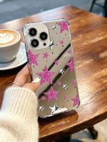 Rose Red Star Mirror Phone Case Compatible With IPhone 13/11/17/17pro/16/14/15/15pro/15 Plus/15 Promax/7plus/8plus/X/Xs Max/Xr/11pro/12pro/13pro/14pro/12mini/13mini/11promax/12promax/13promax/14promax/14plus/17pro Max/17Air/6/6s Plus/7/8/16Pro/16plus/16promax/Se2/17promax & Compatible With Samsung Galaxy A54/A14/A12/A13/A15/A32/A33/A24/A52S/S20/S21/S22/S23/S24/S23Plus/S24Ultra/S25/A15/A33/A23 - Multicolor - View 3
