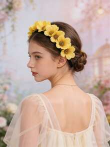 1pc Daisy Flower Headband, Floral Hair Accessory For Girls, Outdoor, Photography Props - Yellow - View 4