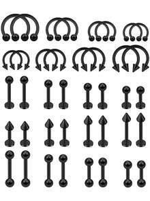 40件套黑色不锈钢穿刺饰品套装 | 鼻环、唇环、唇钉 | 耳软骨、耳廓、螺旋耳穿刺套装 - 40PCS/套 - 查看 10