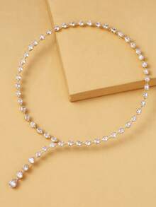 1pc Luxury Crystal Choker Necklace, Bridal Jewelry Fashion Banquet Full Diamond Teardrop Necklace, High-End Accessory, Mother's Day Gift - Gold - View 4