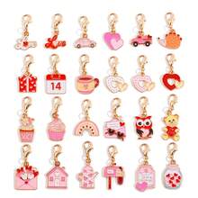 Random Mixed Valentine's Day Enamel Charms, Cute Heart Car Bear Rainbow Pendant Charms With Lobster Clasps, DIY Jewelry Making Kit For Bracelets, Necklaces, Keychains, Bag Accessories, Valentine's Day Gifts - Gold - View 11