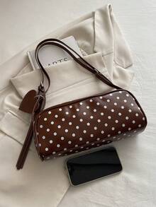 Túi gối chấm bi thời trang, phụ kiện mặt dây chuyền hình trái tim bằng da PU, túi đeo vai nữ. - Cà phê nâu - Xem 6