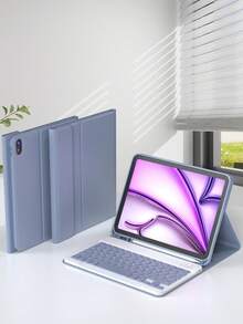 Keyboard Case For IPad (A16) 11th Generation 10th Generation, 7th/8th/9th, Air 4th/5th/(M2) 2024 / (M3) 2025, Pro 11 (2018/2020/2021/2022) With PU Leather Cover, Detachable Wireless Keyboard Battery 150mAh & Built-In Pencil Holder, - Dusty Purple - View 3