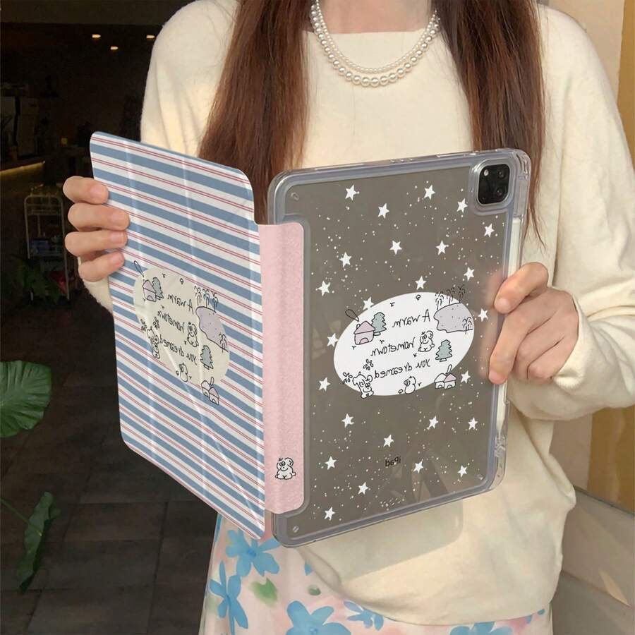 Ốp lưng bảo vệ mỏng nhẹ họa tiết ngôi sao sọc xanh tối giản hình chú chó dễ thương, tương thích với Apple thế hệ thứ 11, ốp lưng bảo vệ máy tính bảng thế hệ thứ 12 tối giản có khe cắm bút cảm ứng, Air 8 2026, Pro 11, Mini 7 thời trang, ốp lưng bảo vệ máy tính bảng 11 inch dễ thương cho cả nam và nữ. - Màu xanh lam - Xem 1