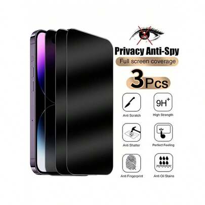 3PCS Anti Privacy Full Coverage Glare Scratch Resistant Tempered Glass Front Film Anti-Fingerprint Phone Screen Protectors Compatible With Phone 17 16 15 14 13 12 11 Pro Max XR X XS Max Plus Phone Protective Anti Spy Glass Compatible With Phone 17 Pro Max,Phone 16 Pro Max
