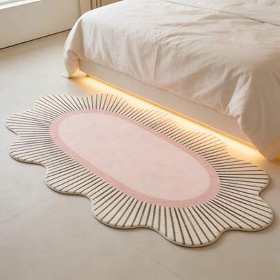 1 件粉白椭圆形地毯，可爱舒适风格，装饰地毯，卧室装饰，小地毯，地毯，家居装饰，客厅地毯，小型客厅地毯，卧室地毯，客厅家居装饰，户外地毯，可水洗地毯