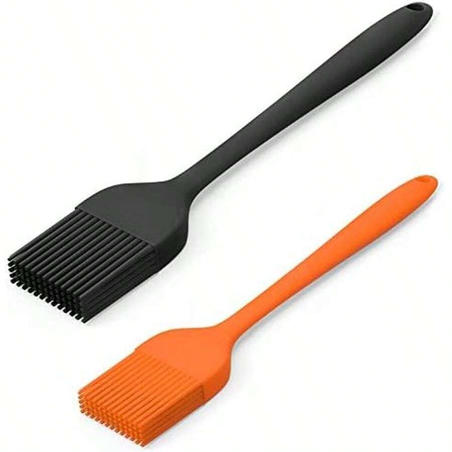 Silicone Basting Pastry Brush - Cooking Brush For Oil Sauce Butter Marinades, Food Brushes For BBQ Grill Kitchen Baking, Baster Brushes Baste Pastries Cakes Meat Desserts, , Dishwasher - 2 Pack - Black, Orange - View 1