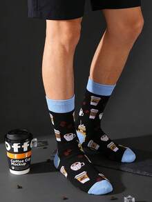 1 pereche de șosete bărbătești, model de desene animate cu tematică de cafea, șosete creative de înaltă calitate, respirabile, care absorb umezeala, potrivite pentru casual, sport, stil stradal, purtare zilnică primăvara, vara, toamna - Multicolor - Vizualizare 10