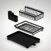 HanTai 2 Tier Dish Drying Rack For Kitchen Counter - Large Dish Drainer With Drainboard & Utensil Holder, Extendable Spout Strainers, Knife Slots, And Cup Organizer (Black) - View 12