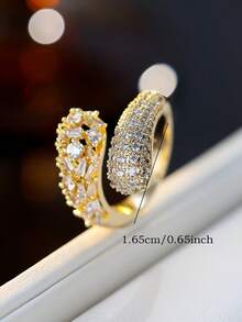 1pc Exquisite Zirconia Inlaid Ring With Asymmetrical Open Design, Elegant Style Suitable For Commuting And Versatile Wear - Open Ring - View 5