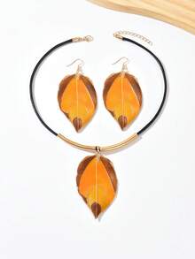 Bộ 3 món thời trang mùa hè phong cách Bohemian, dây chuyền và bông tai hình hoa rỗng nhiều màu sắc, thích hợp cho nữ, phù hợp cho các dịp thường ngày, đi biển, hẹn hò, dự tiệc, làm quà tặng. - trái cam - Xem 3