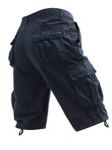 Plus-Size Men's Solid-Color Pure Cotton Fashionable Casual Campus College Style American High Street Outdoor Mountain Tactical Style Workwear Shorts - 藏蓝色 - 查看 2