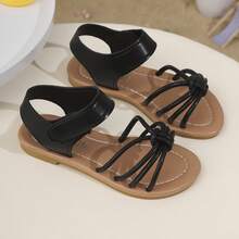 新款公主风儿童凉鞋，女童夏季平底软底幼儿鞋，大童珍珠百搭舒适款 - 黑色 - 查看 12