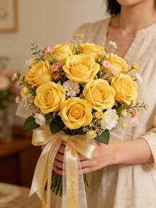 40/20/15 bông hoa hồng nhân tạo, đầu hoa giả màu vàng với lá xanh, dùng để tự làm bó hoa cưới, bó hoa Ngày của Mẹ, quà tặng Ngày Valentine, cắm bình, trang trí bàn, tiệc cưới, tiệc sinh nhật, trang trí nhà cửa và sân vườn, cây cảnh nhân tạo. - Màu vàng - Xem 8
