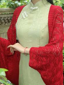 1 chiếc khăn choàng dệt kim mỏng nhẹ dành cho nữ, áo khoác ngoài mùa hè mỏng nhẹ bằng lụa băng. - Khăn choàng đỏ, cỡ 27 - Xem 2