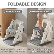 Agislone Foldable Toddler Toilet Seat With Step Stool - 2 In 1 Adjustable Height Potty Training Seat | Stable Triangle Structure | Splash Guard | Anti-Slip Pedal - For Boys & Girls (Grey) - Grey - View 6