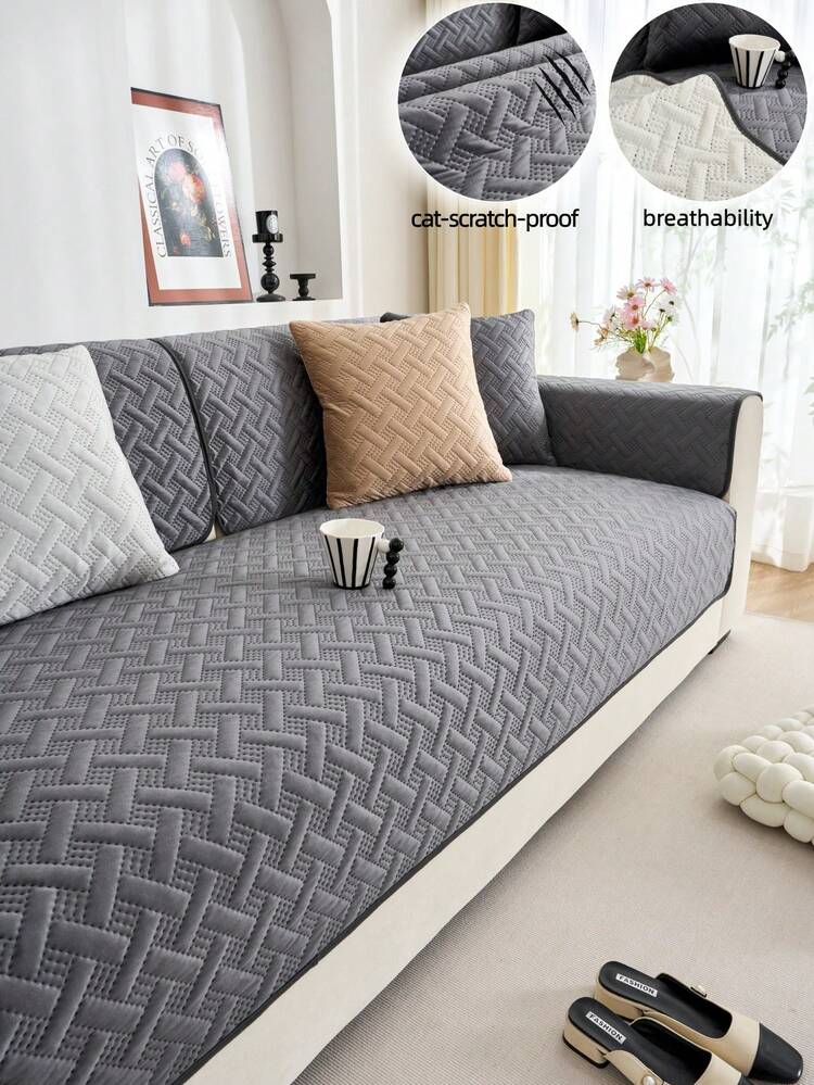 1pc Fashion Cloud Pattern Sofa Cushion, Luxury Minimalist Sofa Seat Pad Cover, Anti-Slip Anti-Dust Anti-Scratch, Protect Sofa, Decor For Living Room Bedroom Study Office - Dark Grey - View 1