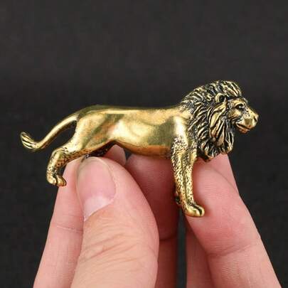 1 pieza Estatua de león de bronce - Decoración para el hogar, escritorio u oficina, estantería, colección o regalo