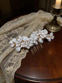 1 Stück Blume Muster eleganter ABS Kunststoff handgemachter Blumen Haarkamm Haarspange Braut Kopfschmuck, geeignet für alle Jahreszeiten, Sommer, Strand, Hochzeit - Verschiedenfarbig - Übersicht 5