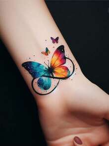 1pc Waterproof & Sweat-Resistant Temporary Tattoo Sticker, Colorful Demon Butterfly Design, Personalized Fashion Suitable For Women - Multicolor - View 3