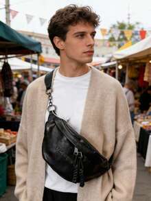 Túi đeo chéo/đeo vai nam kiểu dáng tối giản thường ngày - màu đen - Xem 8