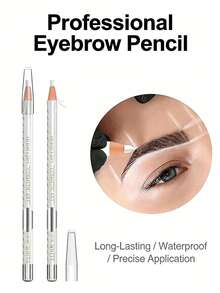 2pcs White Waterproof Eyebrow Positioning Marker Tool, Suitable For Eyebrow And Lip Skin, White Eyebrow Tattoo Skin Marking Pen Tool Accessory With Measurement Scale - White - View 1