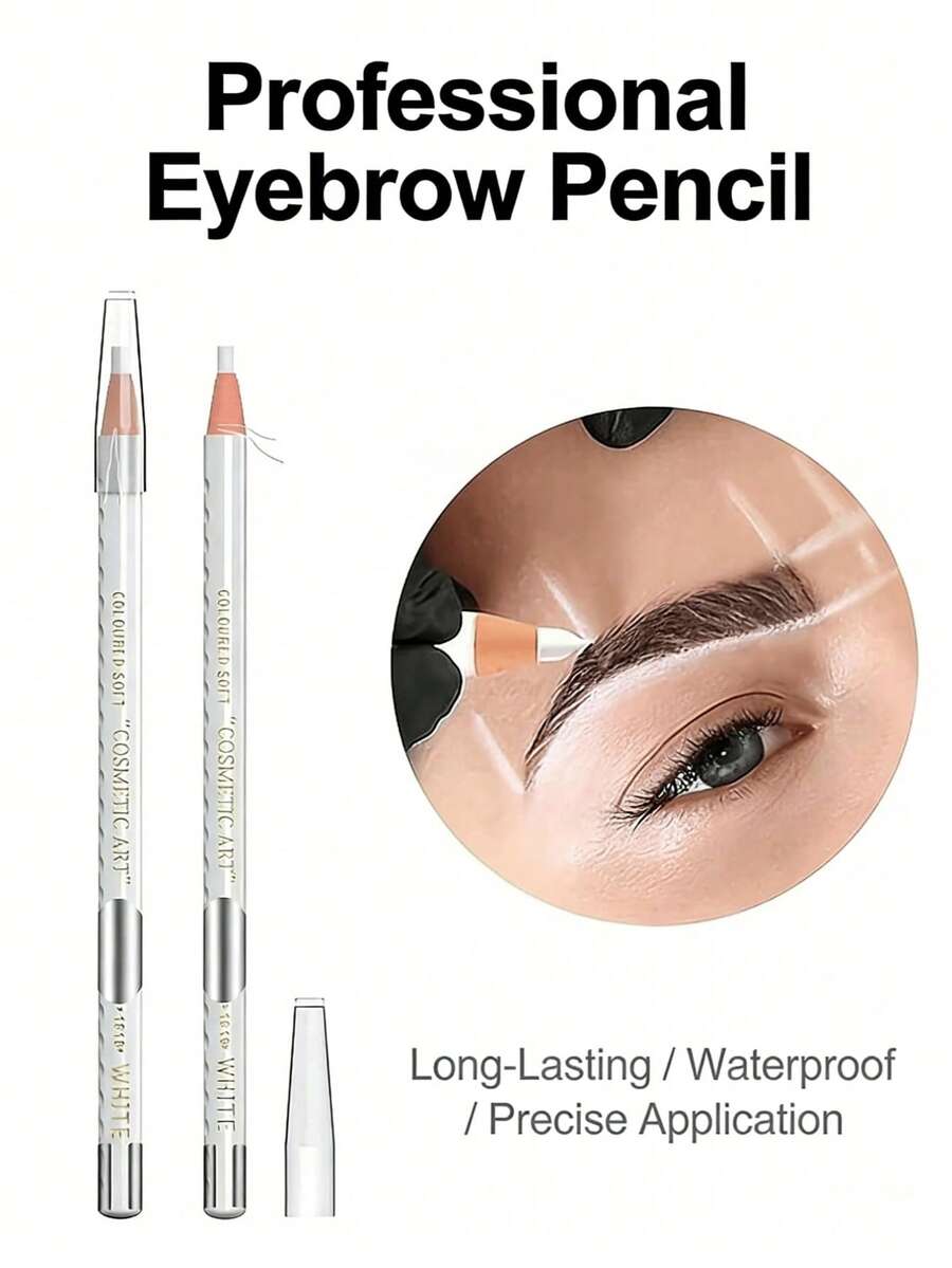 2pcs White Waterproof Eyebrow Positioning Marker Tool, Suitable For Eyebrow And Lip Skin, White Eyebrow Tattoo Skin Marking Pen Tool Accessory With Measurement Scale - White - View 1