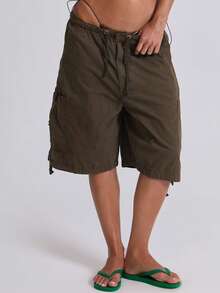 Women Y2K Baggy Bermuda Shorts Low Waisted Wide Leg Cargo Shorts Athletic Knee Length Shorts With Pockets Summer Casual Going Out Outfits - 軍綠色 - 查看 2