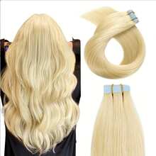 Blond Bleach Blond Färg 613 Tape In Hårförlängningar Äkta Hår 40g 20st Skin Weft Tape Fäst Sömlös Återanvändbar Strand - S613 - Visa 2