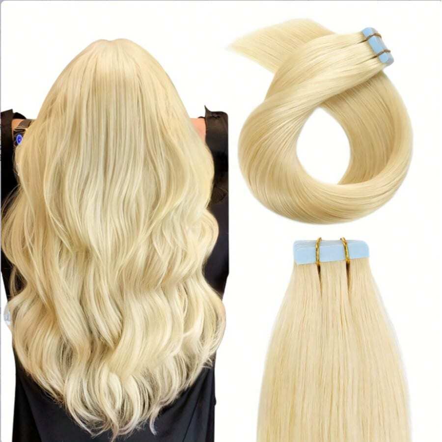 Blond Bleach Blond Färg 613 Tape In Hårförlängningar Äkta Hår 40g 20st Skin Weft Tape Fäst Sömlös Återanvändbar Strand