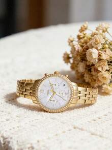Fossil Neutra ES5358 女士金色水晶镶嵌珍珠贝母表盘计时腕表 - 白色 - 查看 4