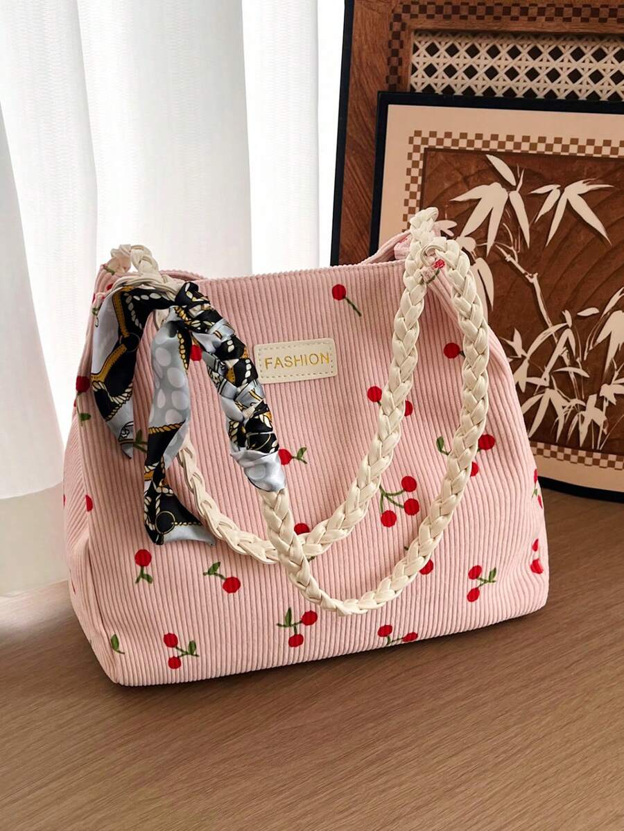 Bolso de mano a cuadros con bufanda - Rosa - Ver 1