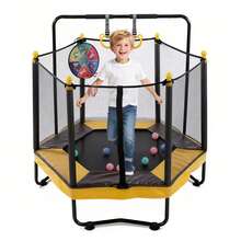 54 Inch Trampoline For Kids With Enclosure, Indoor & Outdoor Toddler Trampoline With Adjustable Gymnastics Bar , Ring ,Basketball Hoop , Boxing Bag And Ocean Ball ,Toys For Age 1-8 Years - 黃色 - 查看 10