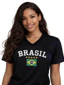 Brazil Women's Fan Jersey - 黑色 - 查看 1