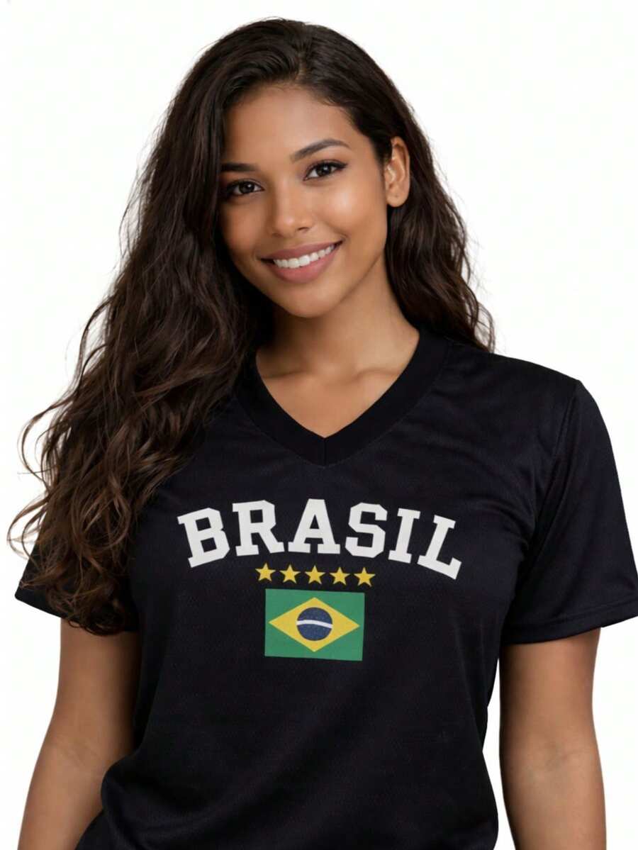 Brazil Women's Fan Jersey - 黑色 - 查看 1