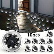 VOLACI 4/8/10/12 Pcs Mini Solar 8LED In-Ground Lights, Outdoor Stainless Steel Solar Ground Lights, Solar Pathway Lights For Yard, Garden, Walkway, Driveway, Solar Landscape Lighting, Solar Powered, No External Power Source, Suitable For Outdoor Use - Multicolor - View 14
