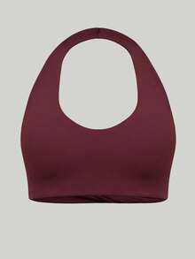 Women's Halter Neck Twist Backless Fitness Yoga Sports Bra With Chest Pad Athletic Training Gym Workout Activewear - Burgundy - View 6